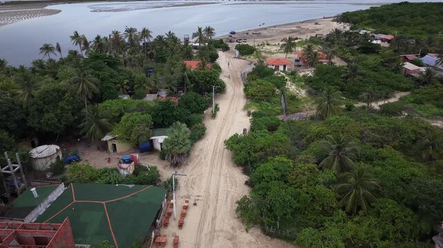 Aerial View of Atins Village and River Landscape Maranh&atilde;o Brazil