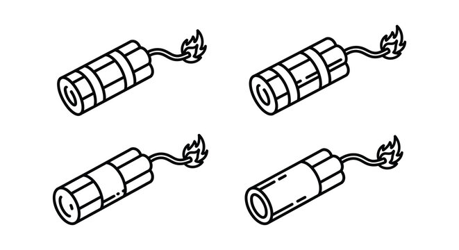 Four dynamite sticks with lit fuses a stark black outline silhouette