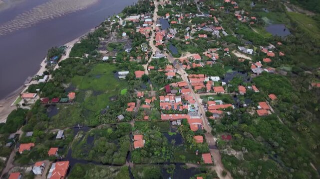 Aerial View of Atins Village and River Landscape Maranh&atilde;o Brazil