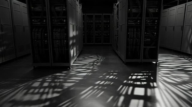 Black and white photo data center.