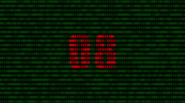 Digital binary code background, with red number, 08, abstract technology, animation for cyber, security and data concepts
