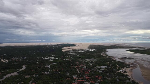 Aerial View of Atins Village and River Landscape Maranh&atilde;o Brazil