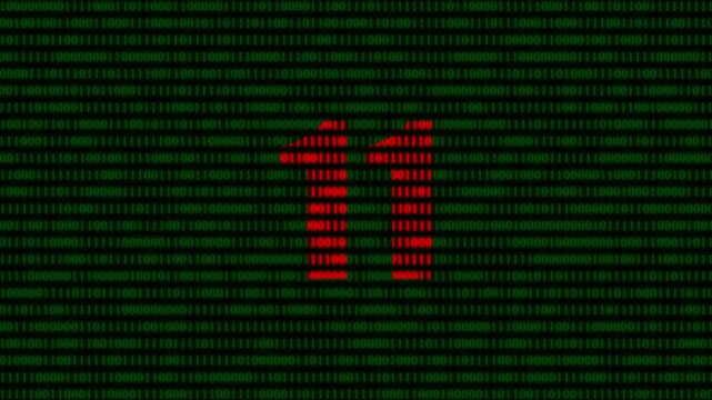 Red binary number eleven on green digital matrix background, cyber security and data processing concept animation