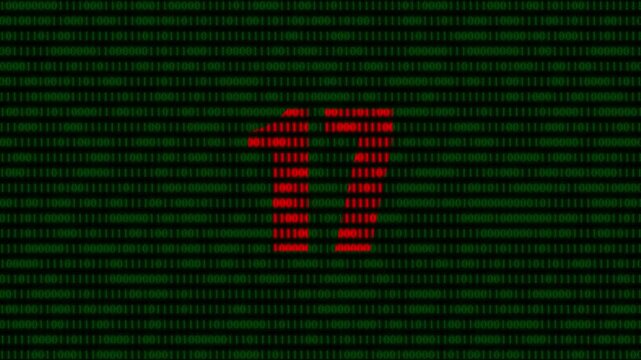 Red number 17 formed by shifting binary code matrix background, digital technology concept and data processing animation