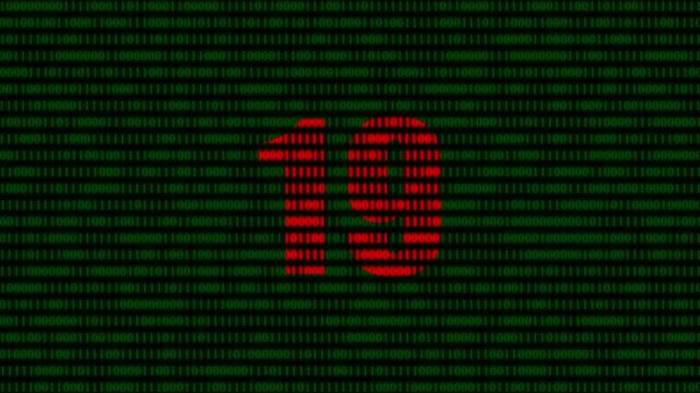 Digital countdown number 19 on green binary code background, cyber security and technology data stream animation
