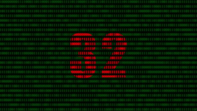 Digital countdown timer with red number 32 on green binary code background, for technology and, cyber security concepts