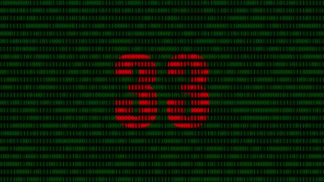 Digital countdown number 33 on green binary code background, cyber security and technology data stream motion