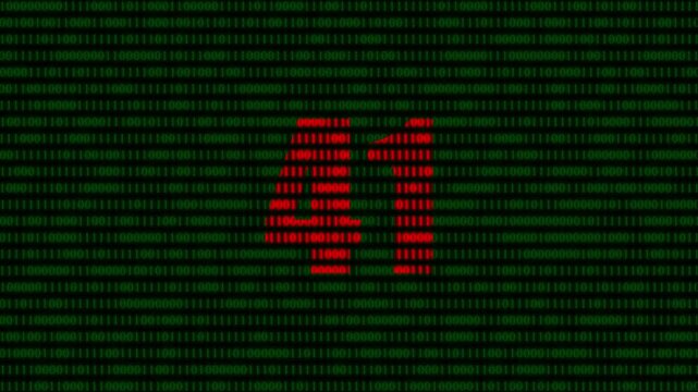 Digital number 41 formed by red binary code streaming on a green matrix background, for technology and, data concepts