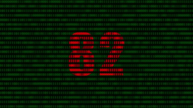 Digital number 82 formed by red binary code streaming on green matrix background, for technology and, data concepts
