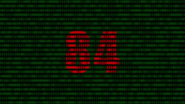 Digital number 84 formed by red binary code streaming on green matrix background, for technology and, data concepts