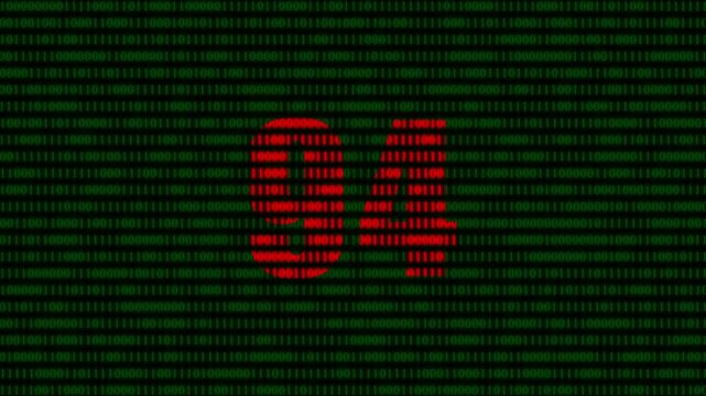 Digital binary code background, with red number, 94, cyber security, data stream and, matrix style, technology animation