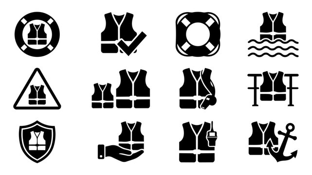 Water Safety Symbols &ndash; Life Jacket, Rescue, Maritime Protection and Regulation Icons