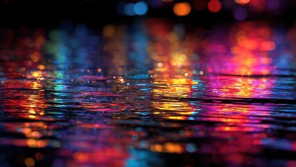 Naklejka premium Rainbow Reflections on Wet Pavement at Night