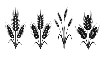 Collection of stylized black wheat and grain stalk icons, perfect for branding organic products, farm logos, or natural food packaging designs © Mecklenburglaan