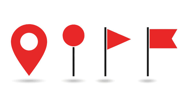 Collection of Red Map Pin and Flag Icons for Location and Navigation