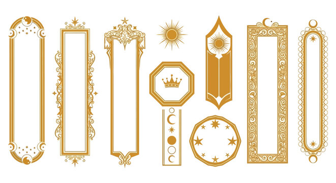 Exquisite Gold Ornate Frames Collection with Celestial Motifs and Elegant Borders for Vintage and Luxury Designs
