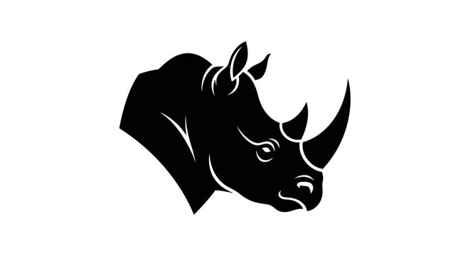 Black Rhino Head Silhouette Side View.