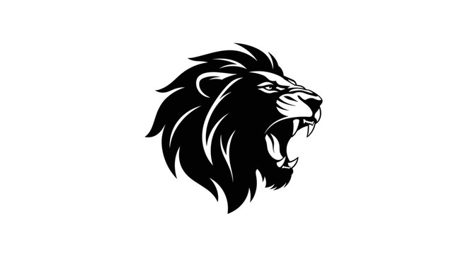 Black Lion Head Silhouette Roaring Fiercely.