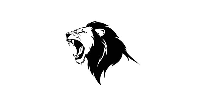 Black lion head with open mouth.