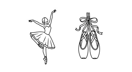 Elegant ballerina pose and pointe shoes depicted in a dark silhouette © bahadur