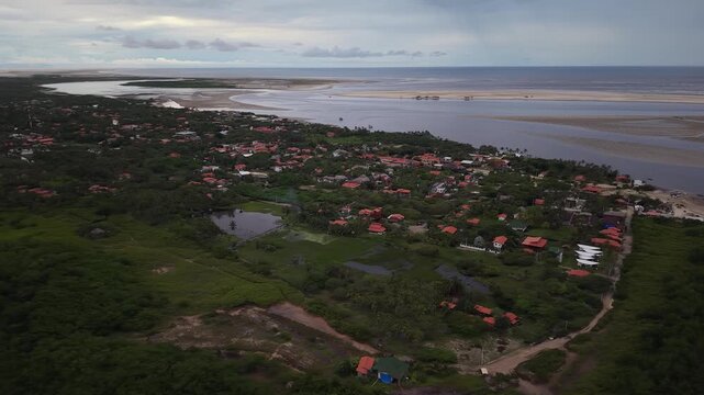 Aerial View of Atins Village and River Landscape Maranh&atilde;o Brazil