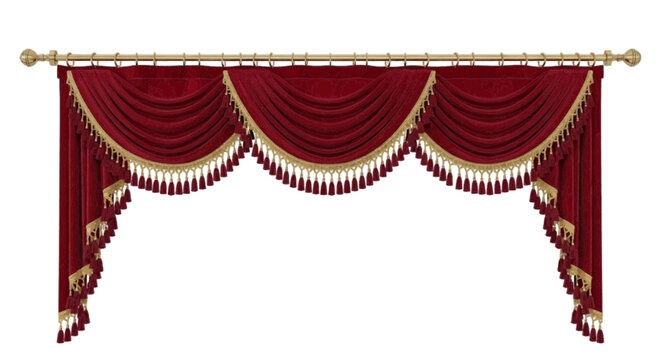 Minimal black silhouette icon, simple flat vector, bold black shape, no, no shading luxurious red and gold valance with tassels, on a, flat icon style