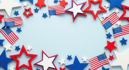 Fototapeta premium Celebratory us flags and stars pattern on white background