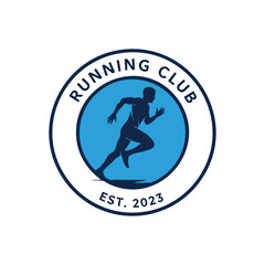 Fototapeta premium Running Club Logo Emblem. Athletic Runner Silhouette. Minimalist Circular Badge. Sports Club Icon.