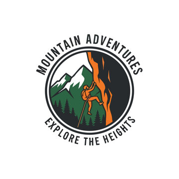 Mountain Adventures Logo, Rock Climbing Emblem, Vector Badge, Outdoor Activity Icon
