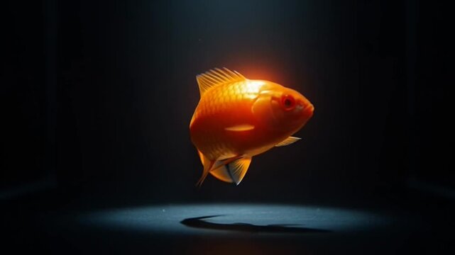 Golden fish swimming in dark water.