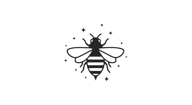 Black and White Bee Illustration Design.