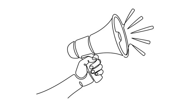 A hand holding a megaphone to speak out loud.