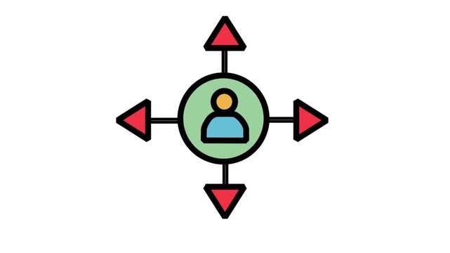 Human icon with four outward arrows representing personal expansion, global networking, leadership reach, and career development opportunities.