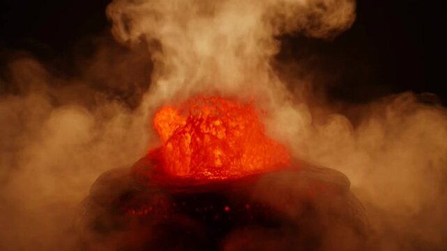 Molten lava in a cauldron burning.