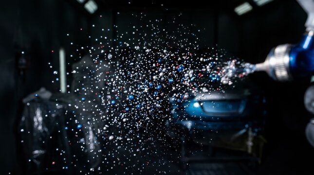 Car Painting Process: Spray Gun Atomizing Colorful Paint