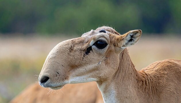 Close up of a saiga antelope on a blurred background wildlife portrait