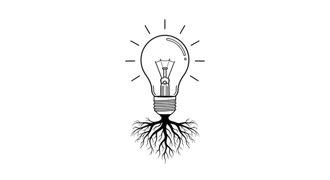 Light Bulb with Roots Growing Down.