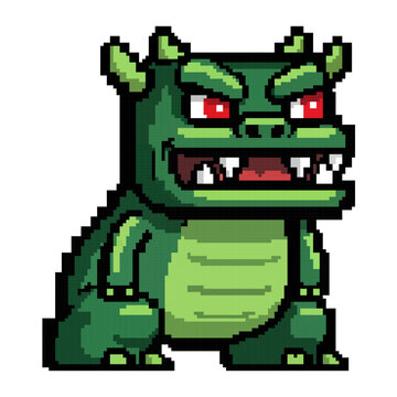 Green Pixel Monster Character &ndash; Retro Game Sprite 8 Bit Style