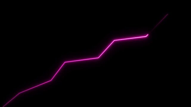 Neon pink growth chart line graph animation on black background, for business data, visualization and analytics