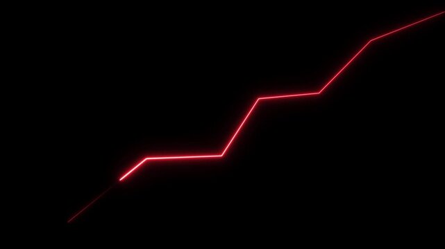 Neon red rising line graph animation, financial growth concept, digital business success data visualization background