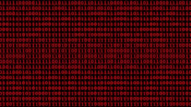 Red binary code digital background, streaming data stream, cyber security and programming abstract technology concept
