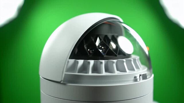 Close Up White Dome Surveillance Camera on Vibrant Green Background