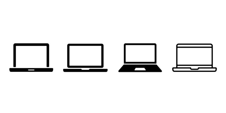 Laptop flat icon set. Laptop computer icons in different styles isolated on transparent background. Editable vector illustration.
