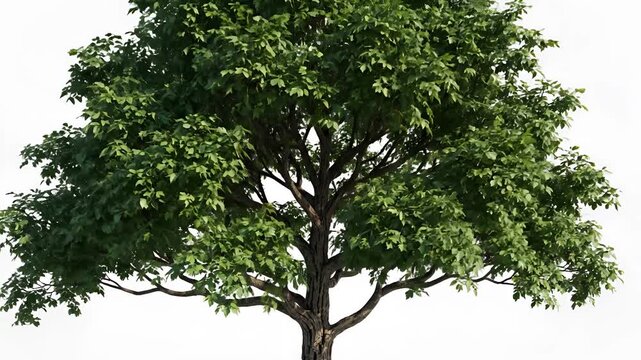A majestic oak tree stands tall against a clean white background.
