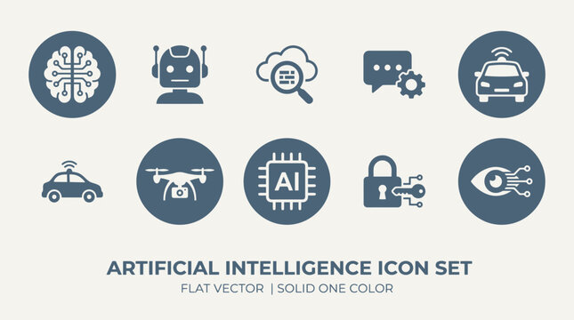 Flat Artificial Intelligence Icon Set Vector