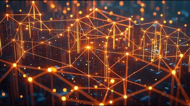 Smart digital Innovation city with connection network reciprocity over the twilight cityscape. of future smart wireless digital city and social media networking systems that connects people with city