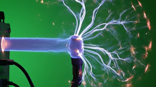 Tesla Coil High Voltage Plasma Discharge on Green Screen