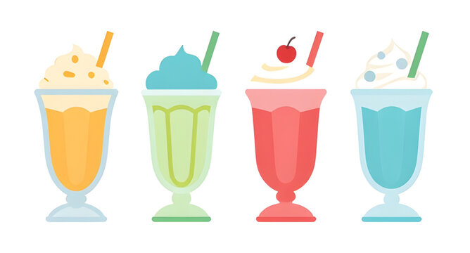 icecream, float, dessert, drink, glass, colorful, sweet, beverage, soda, creamy, cold, refreshment, summer, tasty, vector, illustration, collection