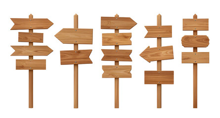 wooden road signs, blank signpost set, rustic direction boards, outdoor wooden arrows, navigation sign collection, countryside guide posts, vintage wood signboards, empty direction labels, street sign © QPIXEL