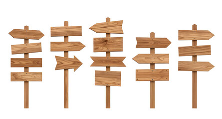 wooden road signs, blank signpost set, rustic direction boards, outdoor wooden arrows, navigation sign collection, countryside guide posts, vintage wood signboards, empty direction labels, street sign © QPIXEL